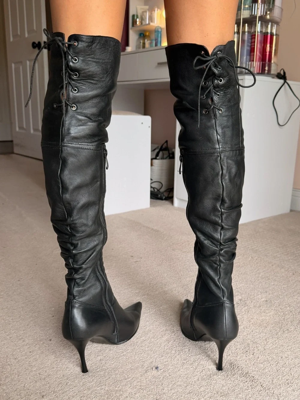 Vintage Italian Leather Over The Knee Convertible Cuff Boots Pointed Toe Stilett